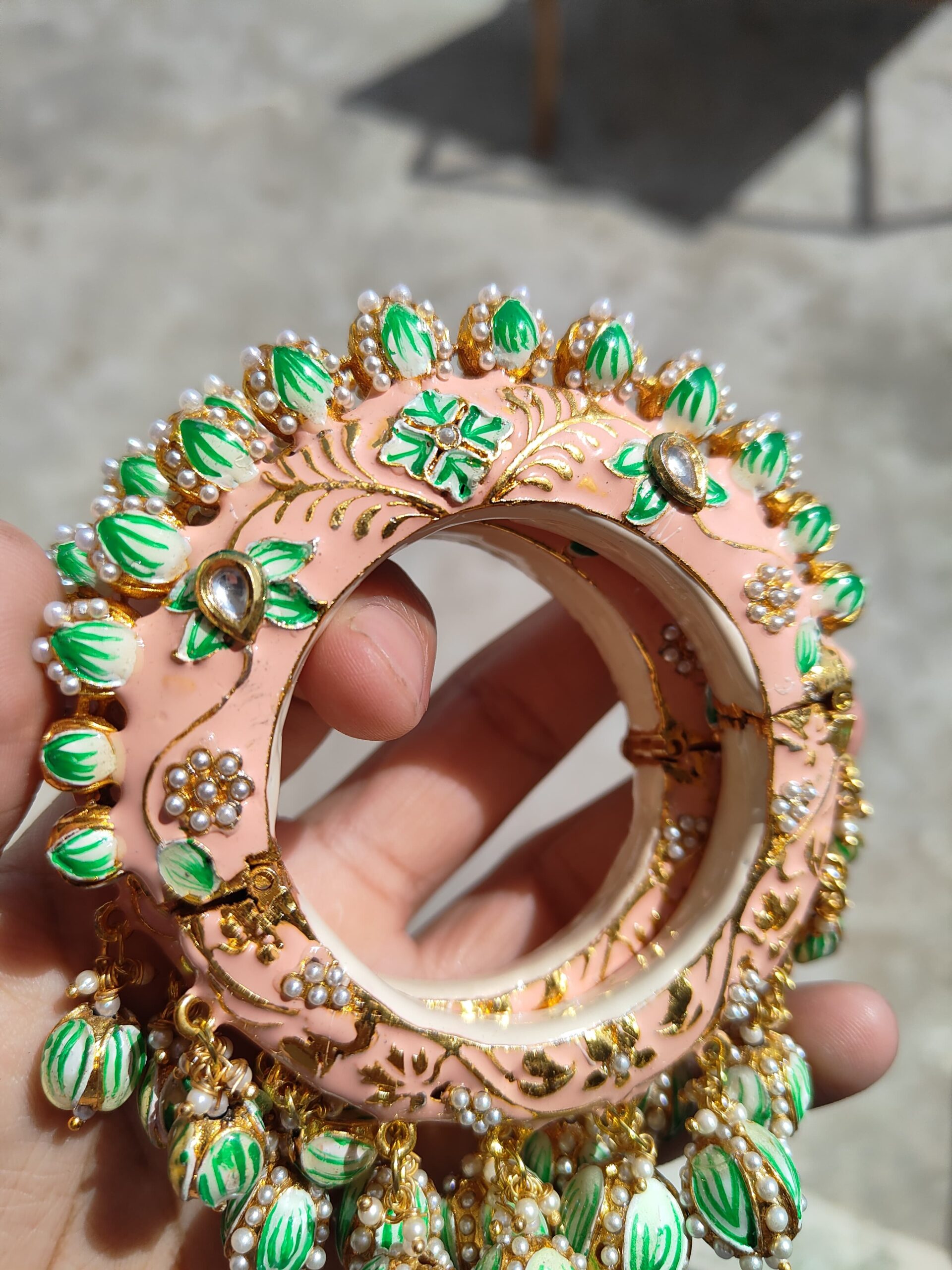 Traditional Multi Colour Beads Gold Plated Bangles - Image 5