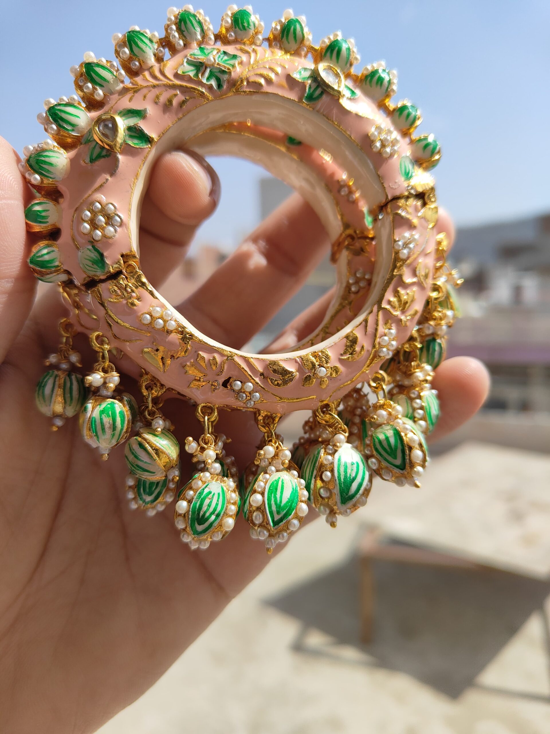 Traditional Multi Colour Beads Gold Plated Bangles