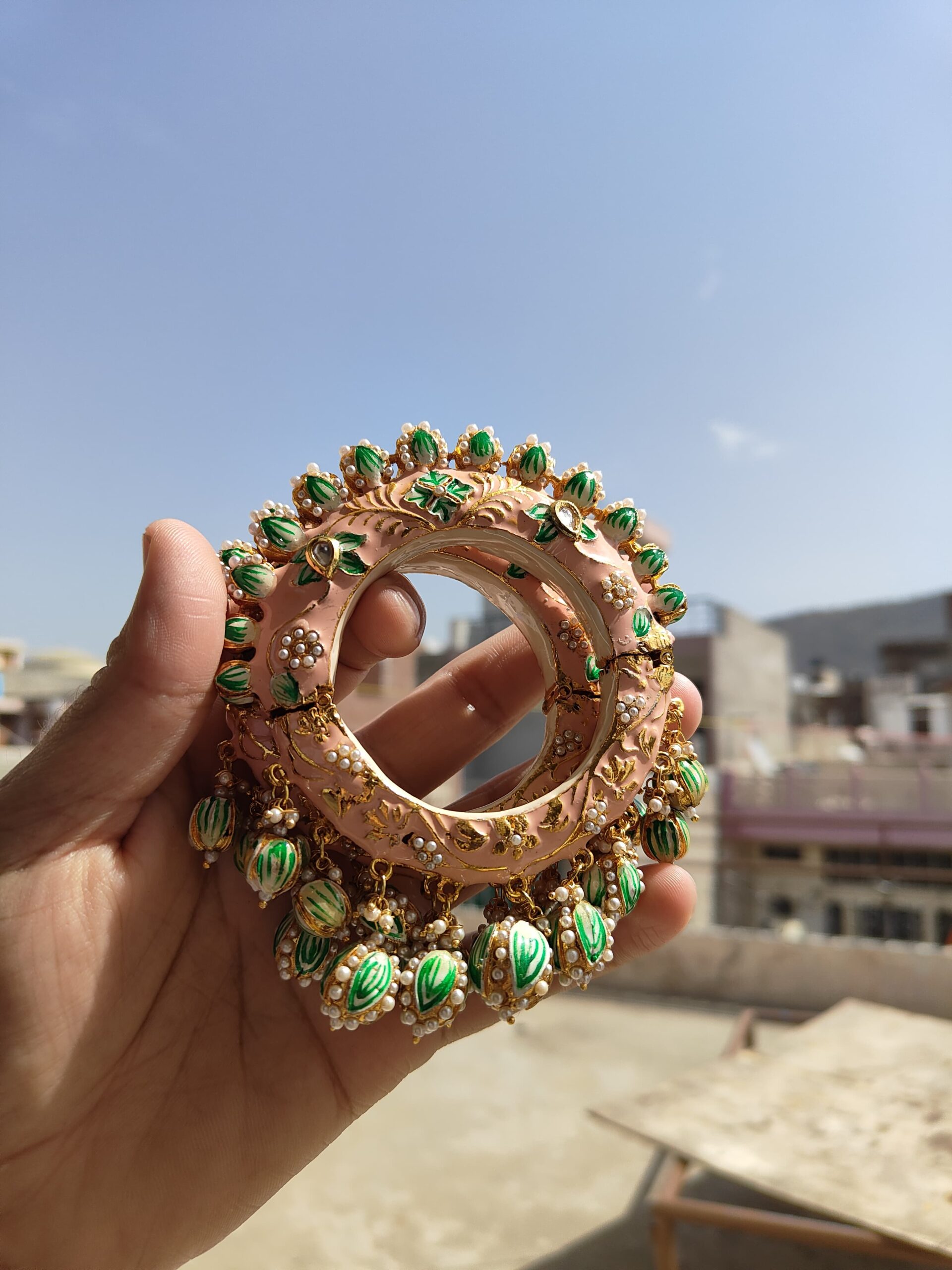 Traditional Multi Colour Beads Gold Plated Bangles - Image 2