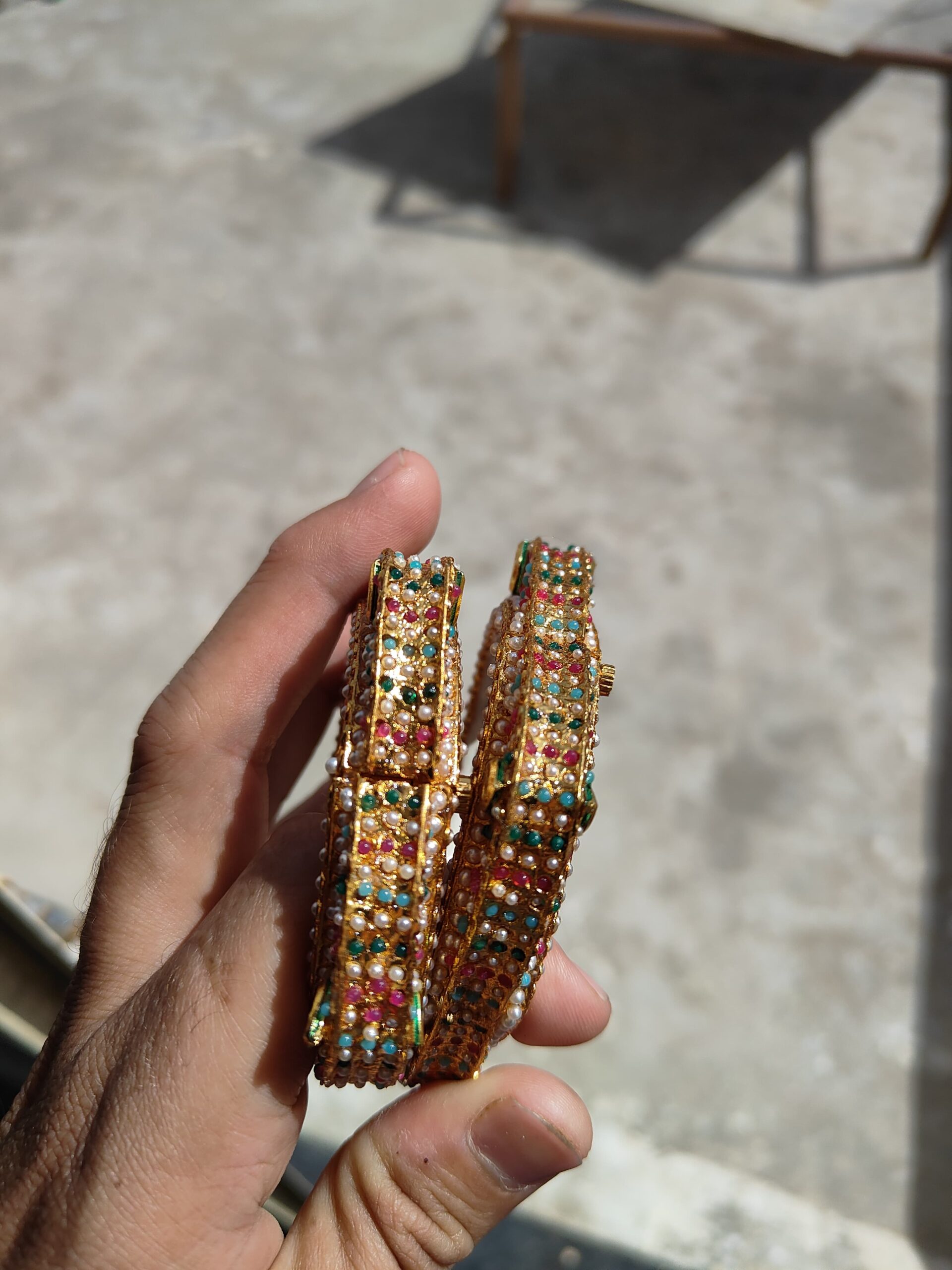 Traditional Multi Colour Beads Gold Plated Bangles - Image 2