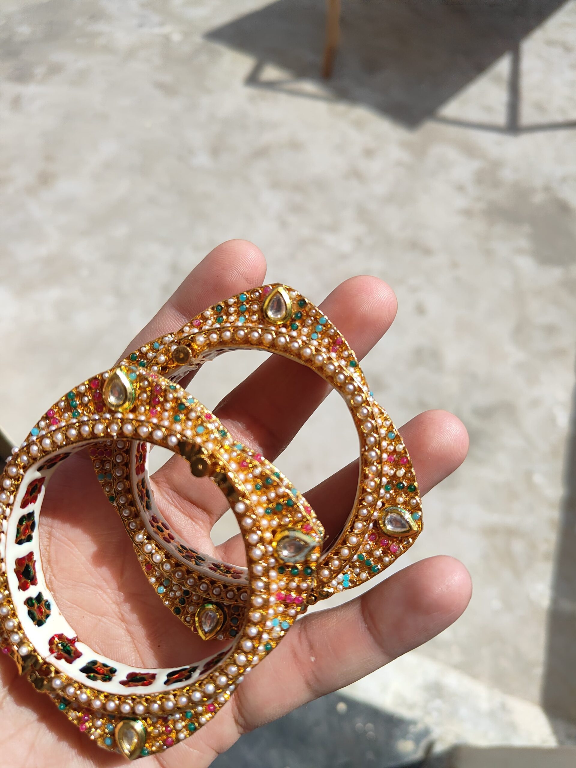 Traditional Multi Colour Beads Gold Plated Bangles - Image 3
