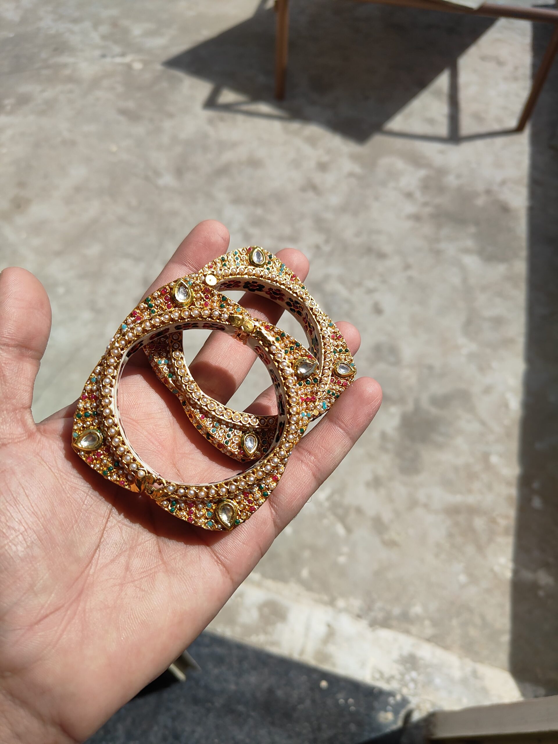 Traditional Multi Colour Beads Gold Plated Bangles - Image 4
