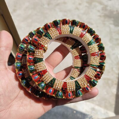 Traditional Multi Colour Beads Gold Plated Bangles