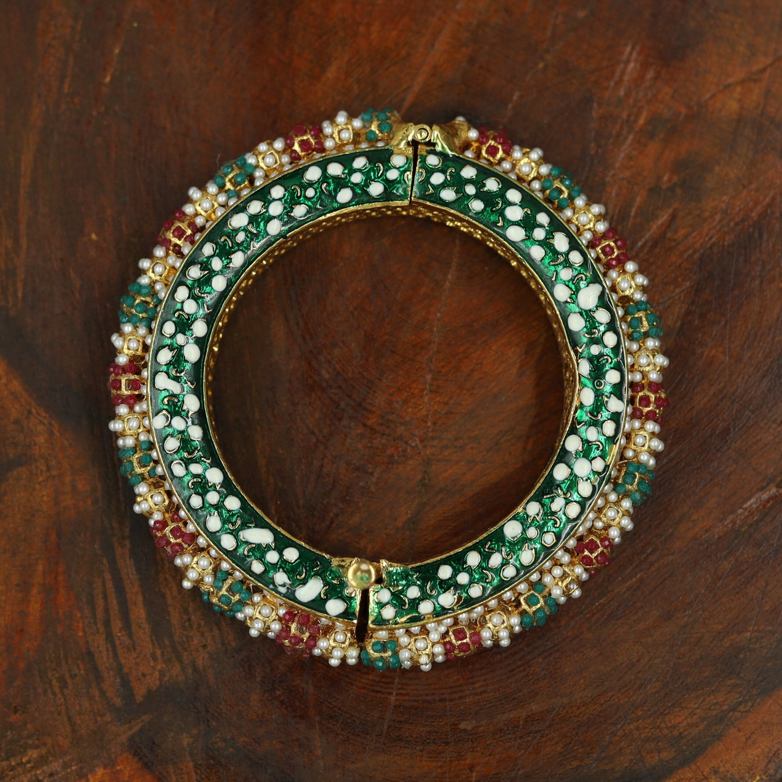 Traditional Multi Colour Beads Gold Plated Bangles