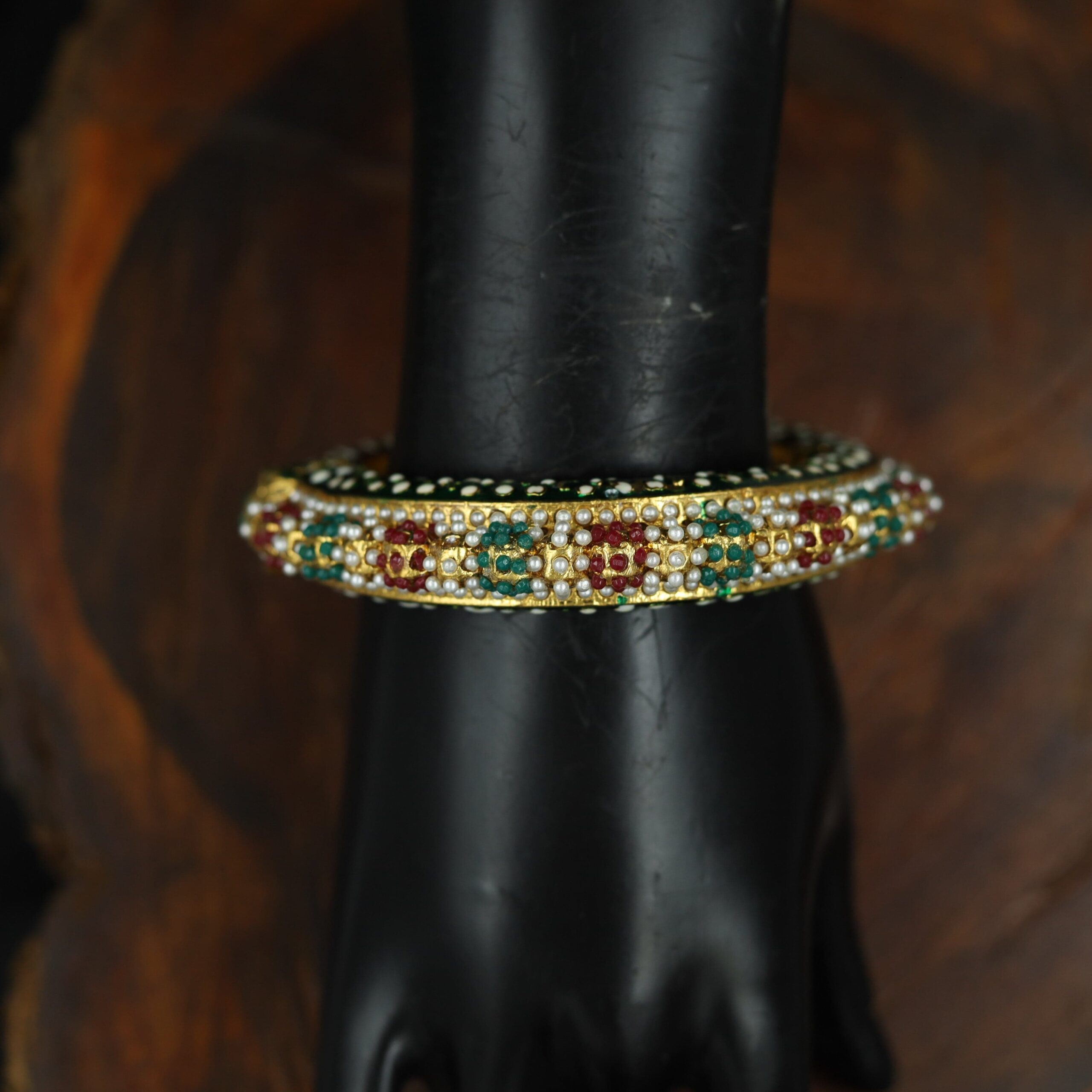 Traditional Multi Colour Beads Gold Plated Bangles - Image 2