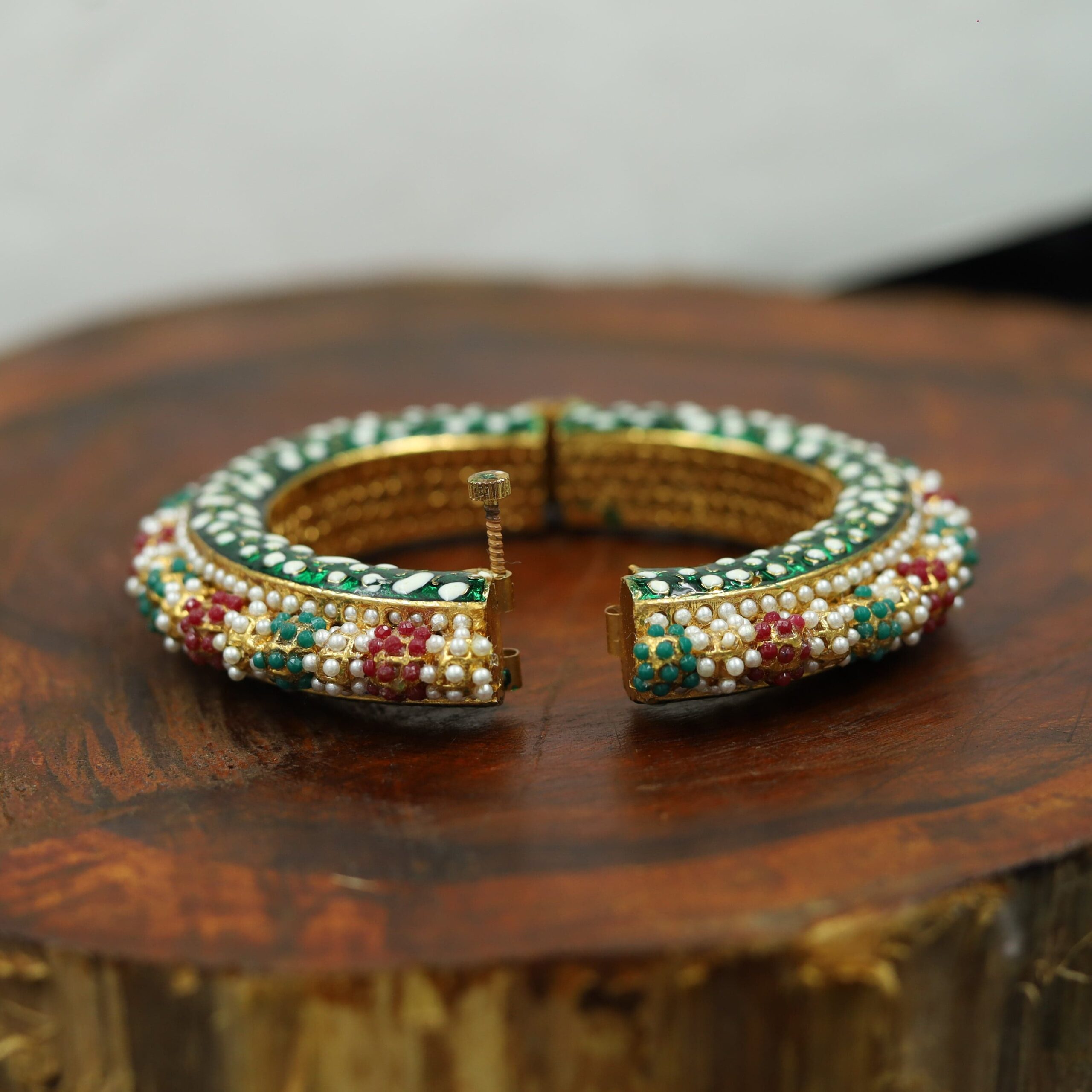 Traditional Multi Colour Beads Gold Plated Bangles - Image 3