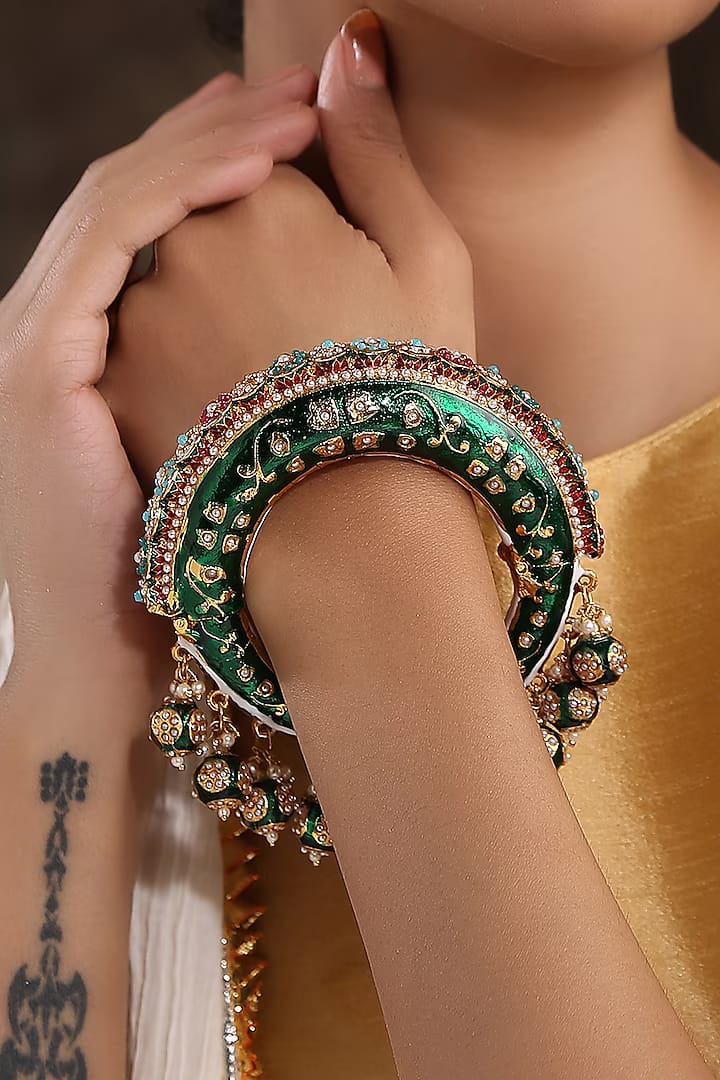 Traditional Multi Colour Beads Gold Plated Bangles - Image 2