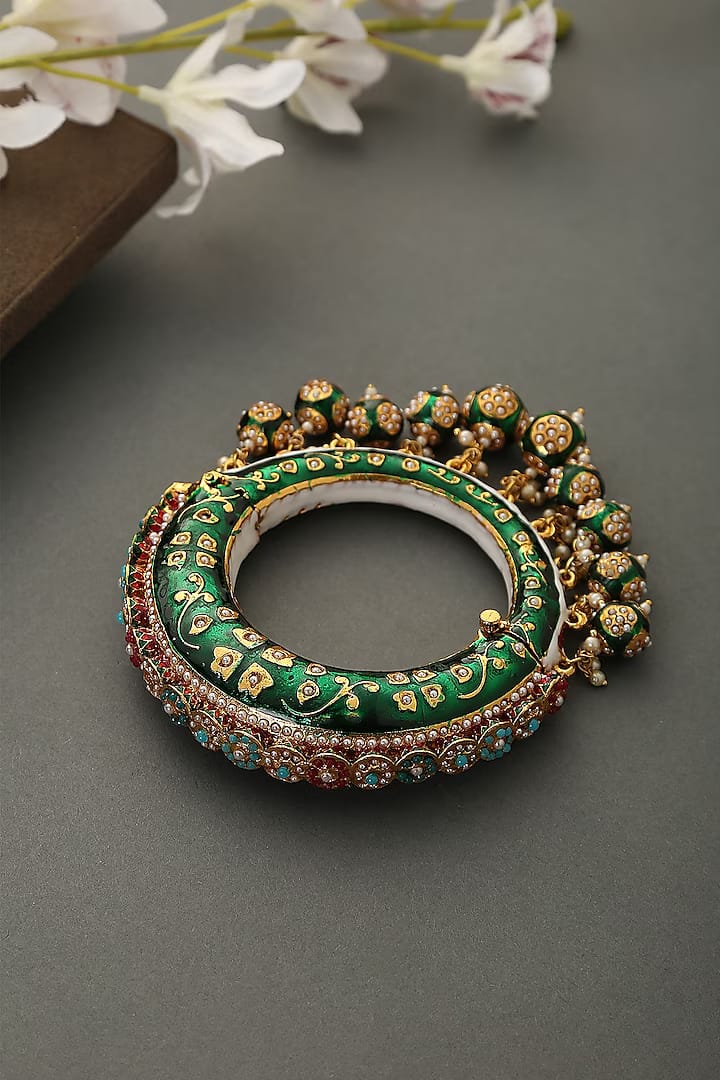Traditional Multi Colour Beads Gold Plated Bangles