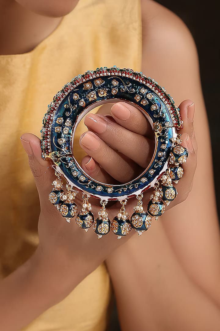 Traditional Multi Colour Beads Gold Plated Bangles - Image 8