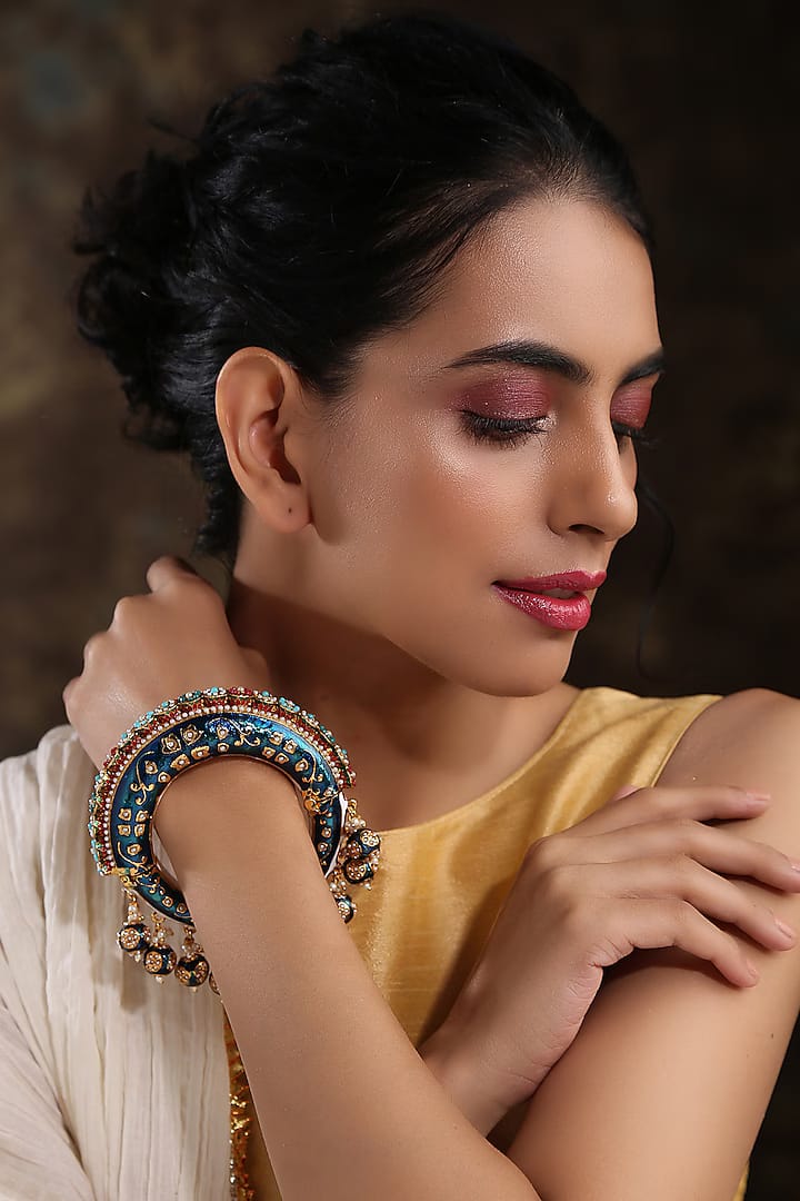Traditional Multi Colour Beads Gold Plated Bangles - Image 6