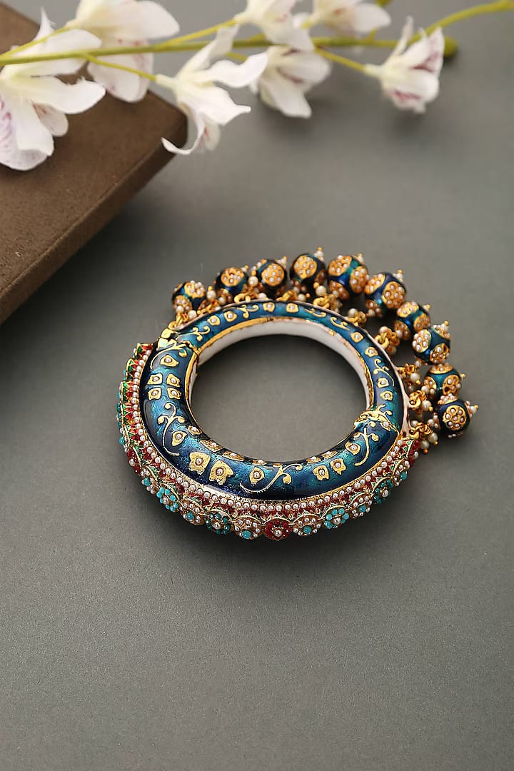Traditional Multi Colour Beads Gold Plated Bangles - Image 7