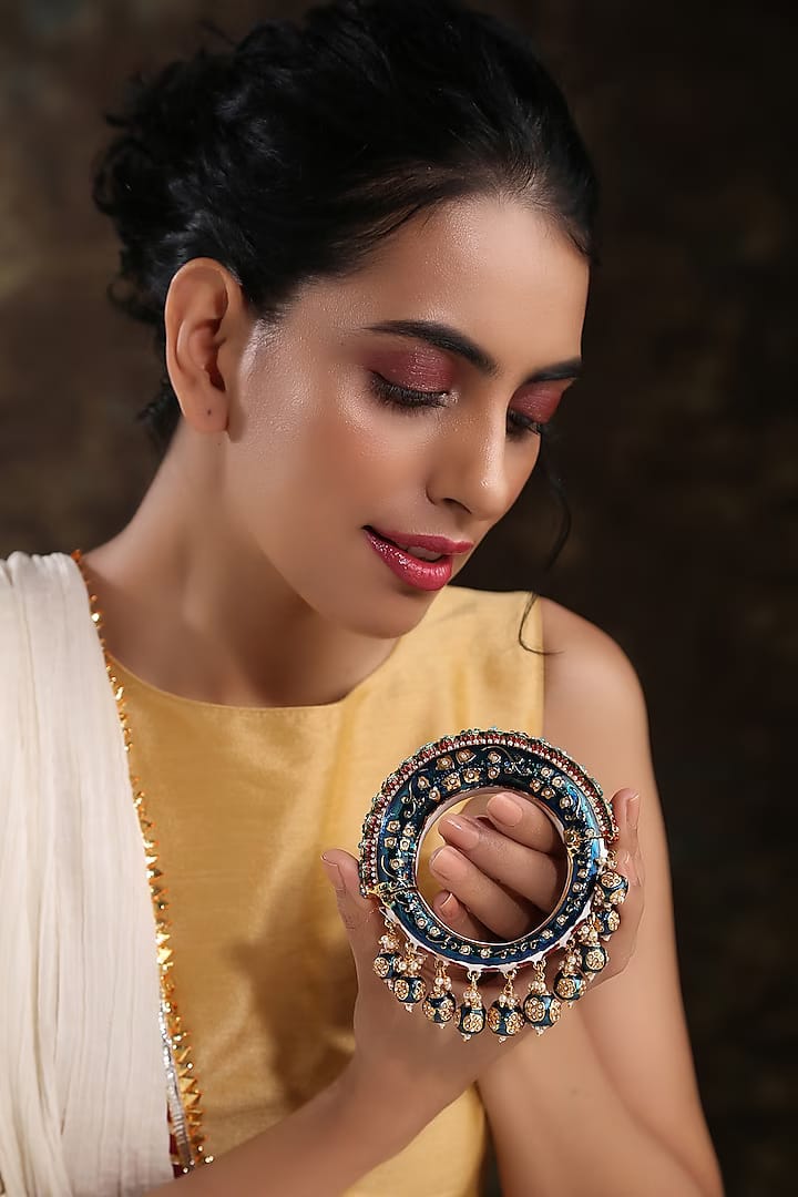 Traditional Multi Colour Beads Gold Plated Bangles - Image 2