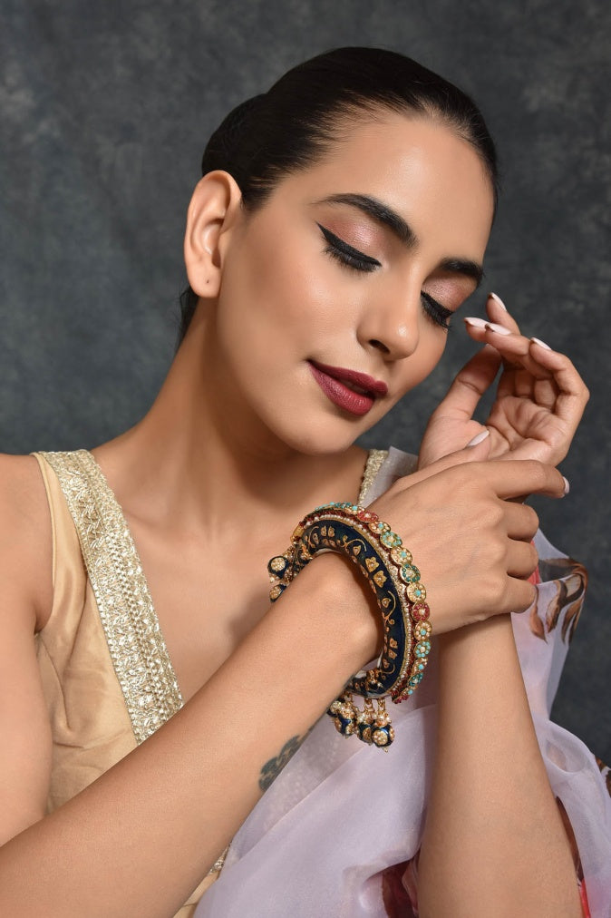 Traditional Multi Colour Beads Gold Plated Bangles - Image 3