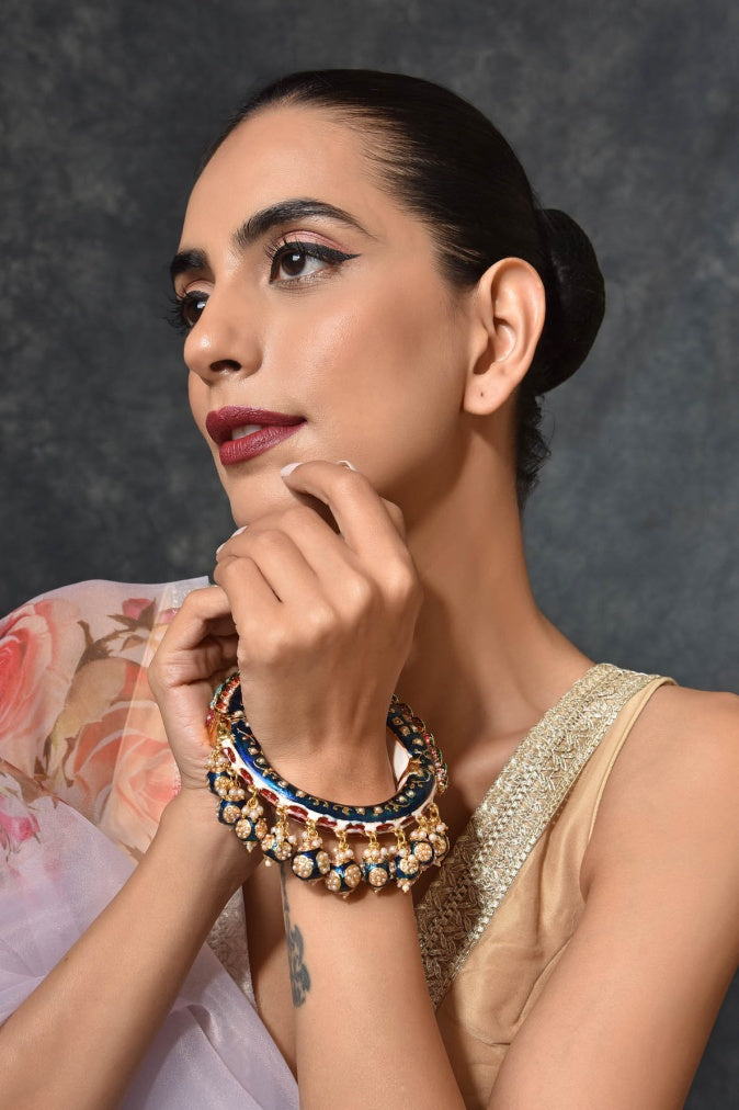 Traditional Multi Colour Beads Gold Plated Bangles - Image 4