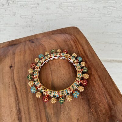 Traditional Multi Colour Beads Gold Plated Bangles