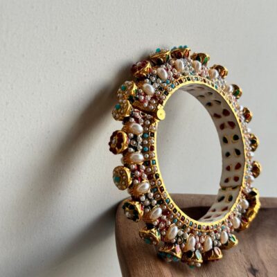 Traditional Multi Colour Beads Gold Plated Bangles