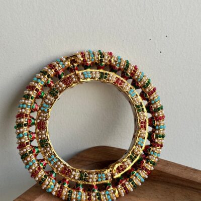 Traditional Multi Colour Beads Gold Plated Bangles