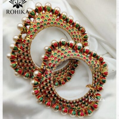 Traditional Multi Colour Beads Gold Plated Bangles