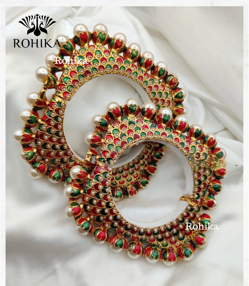 Traditional Multi Colour Beads Gold Plated Bangles