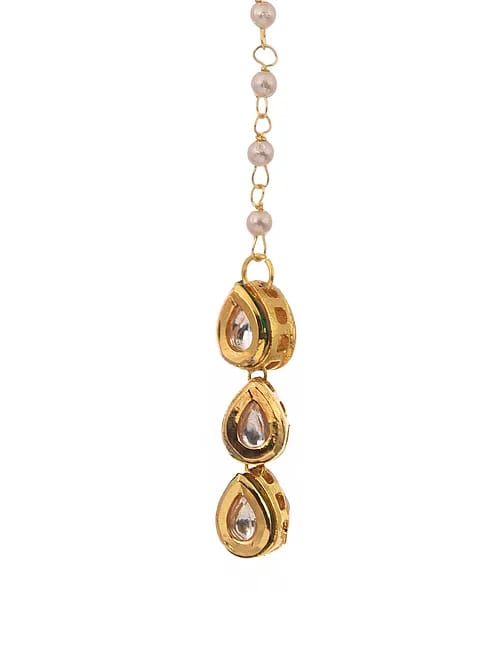Gold Finish Moissanite Polki & Pearl Maangtikka - Image 2