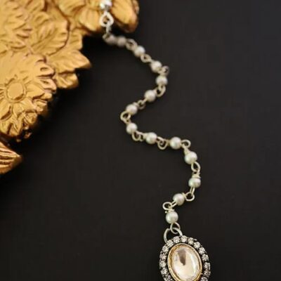 Gold Finish Moissanite Polki & Pearl Maangtikka