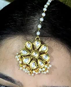 Gold Finish Moissanite Polki & Pearl Maangtikka
