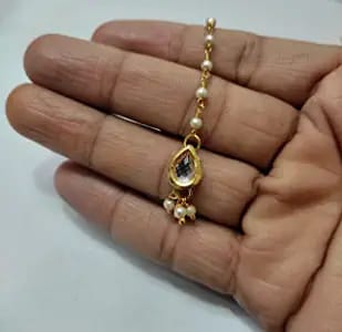 Gold Finish Moissanite Polki & Pearl Maangtikka