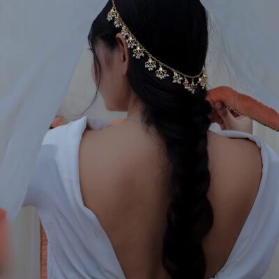 Gold Finish Moissanite Polki & Pearl Mathapatti
