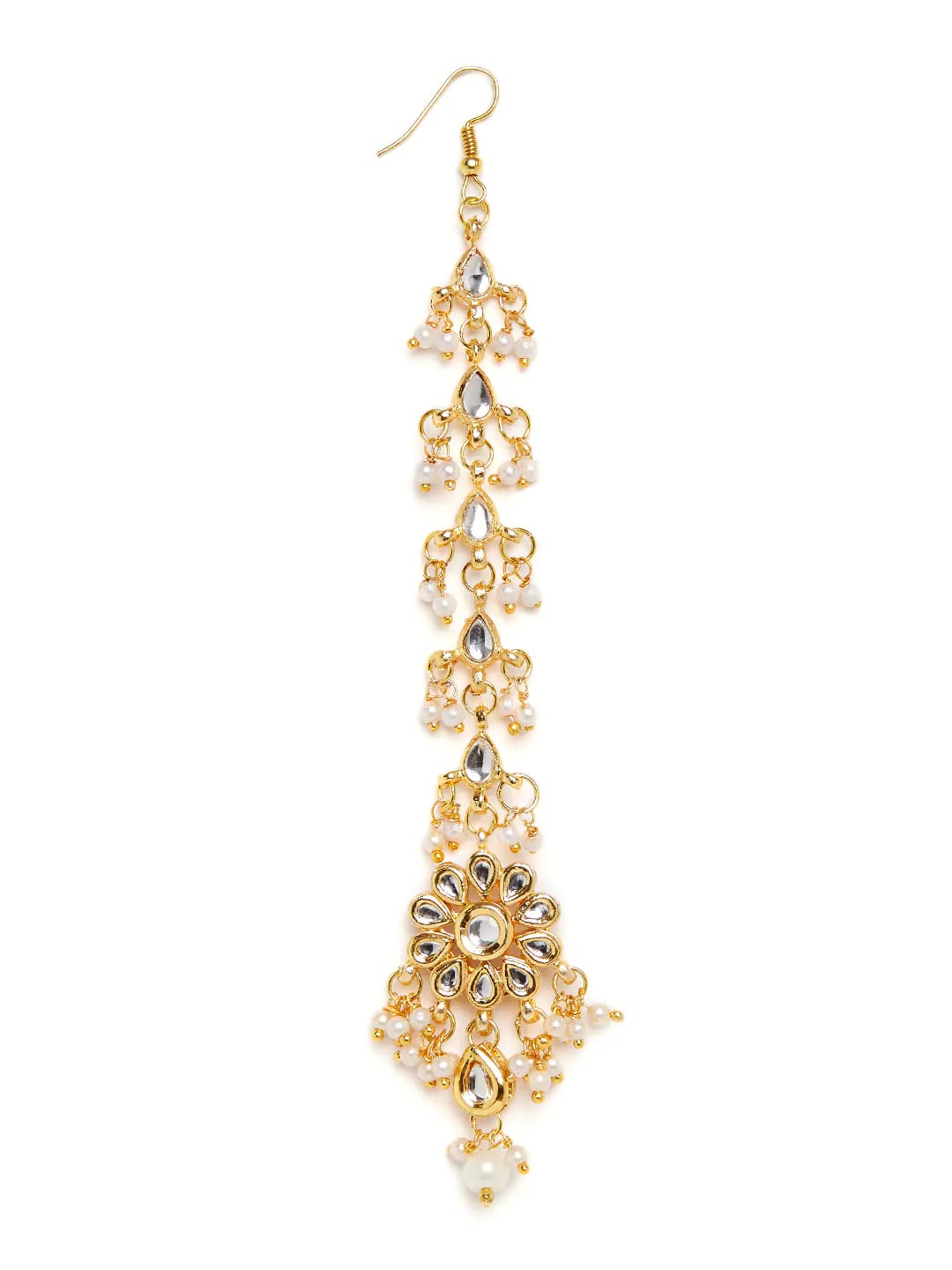 Gold Finish White Kundan Maangtika - Image 2
