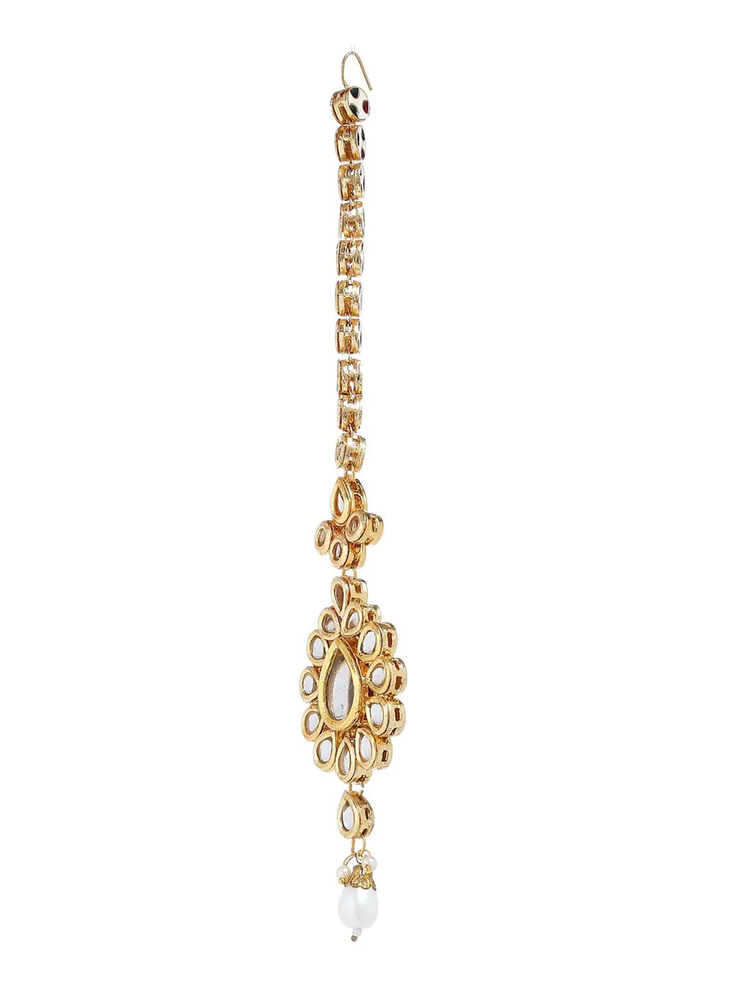 Gold Finish White Kundan Maangtika - Image 4
