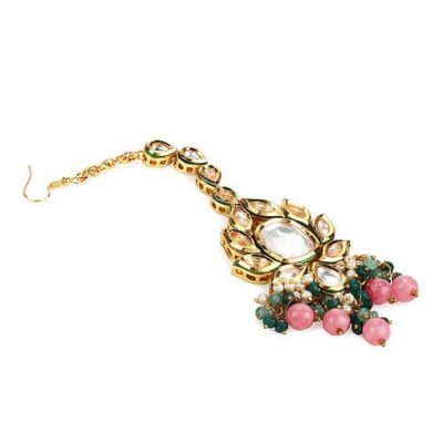 Gold Finish White Kundan Maangtika