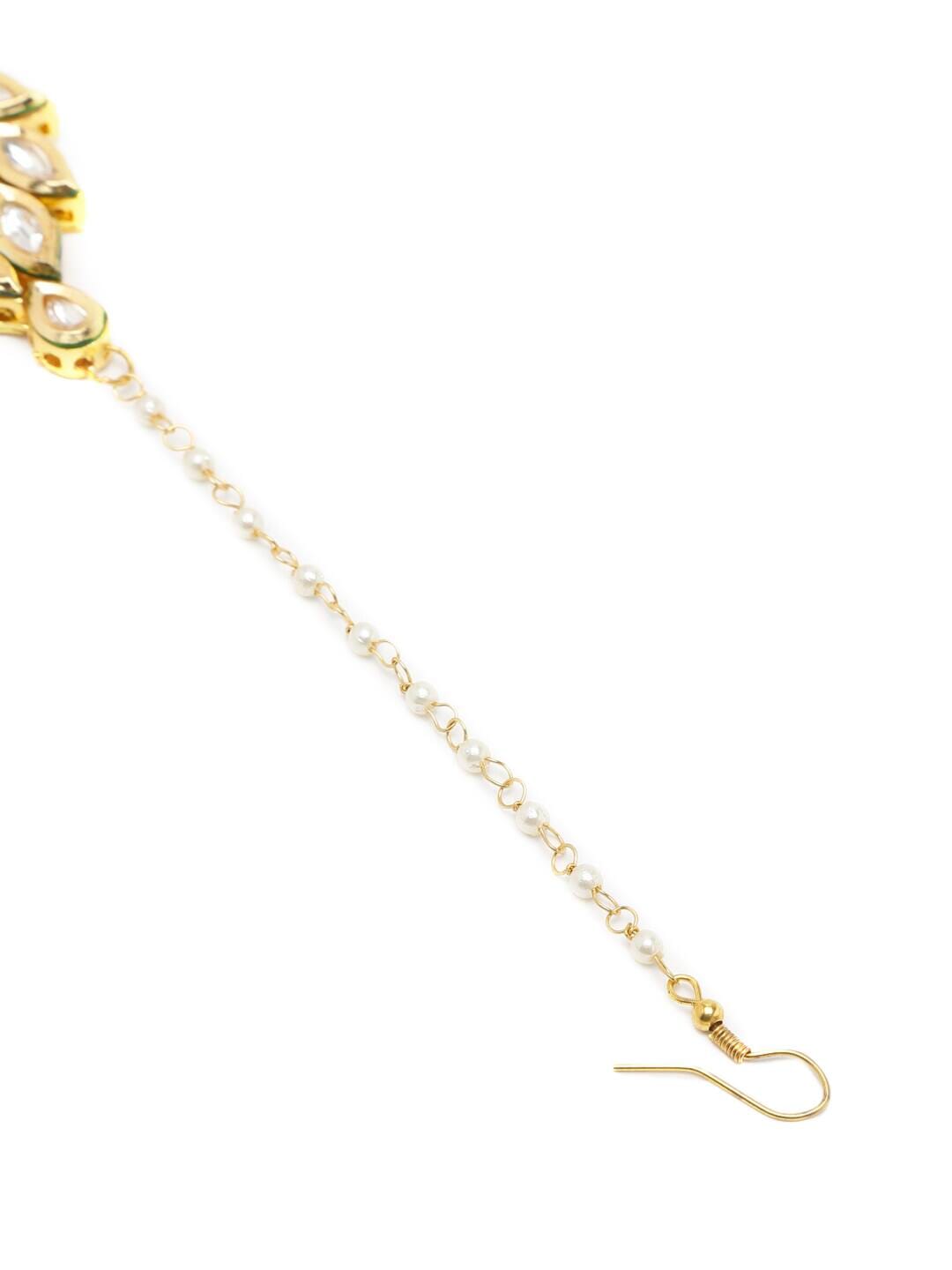 Gold Finish White Kundan Maangtika - Image 5