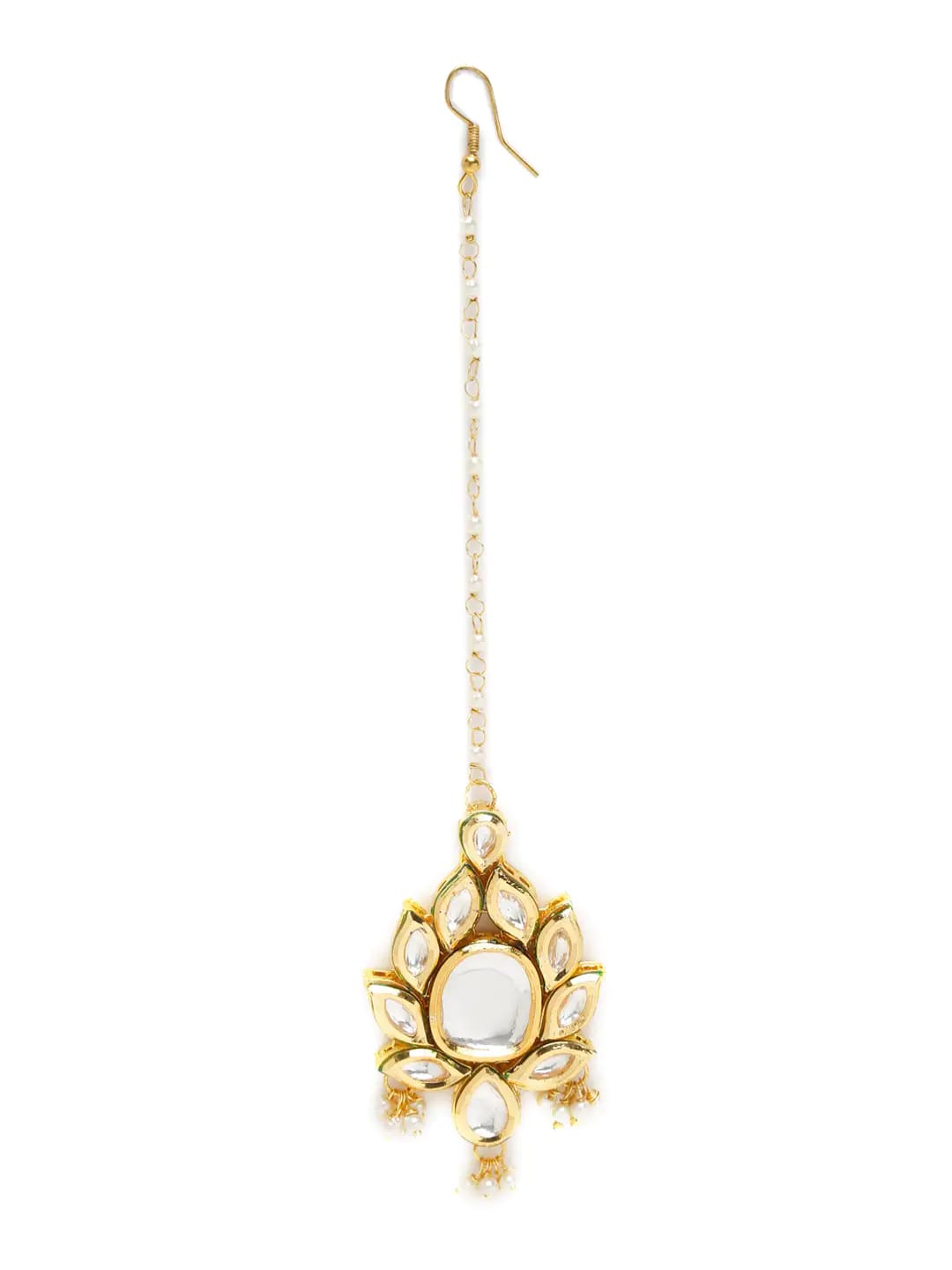 Gold Finish White Kundan Maangtika - Image 4