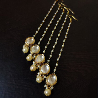 Gold Finish White Kundan Maangtika (Pack Of 5)