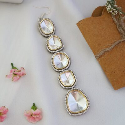 Gold Finish White Polki Maangtika
