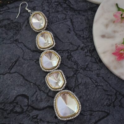 Gold Finish White Polki Maangtika