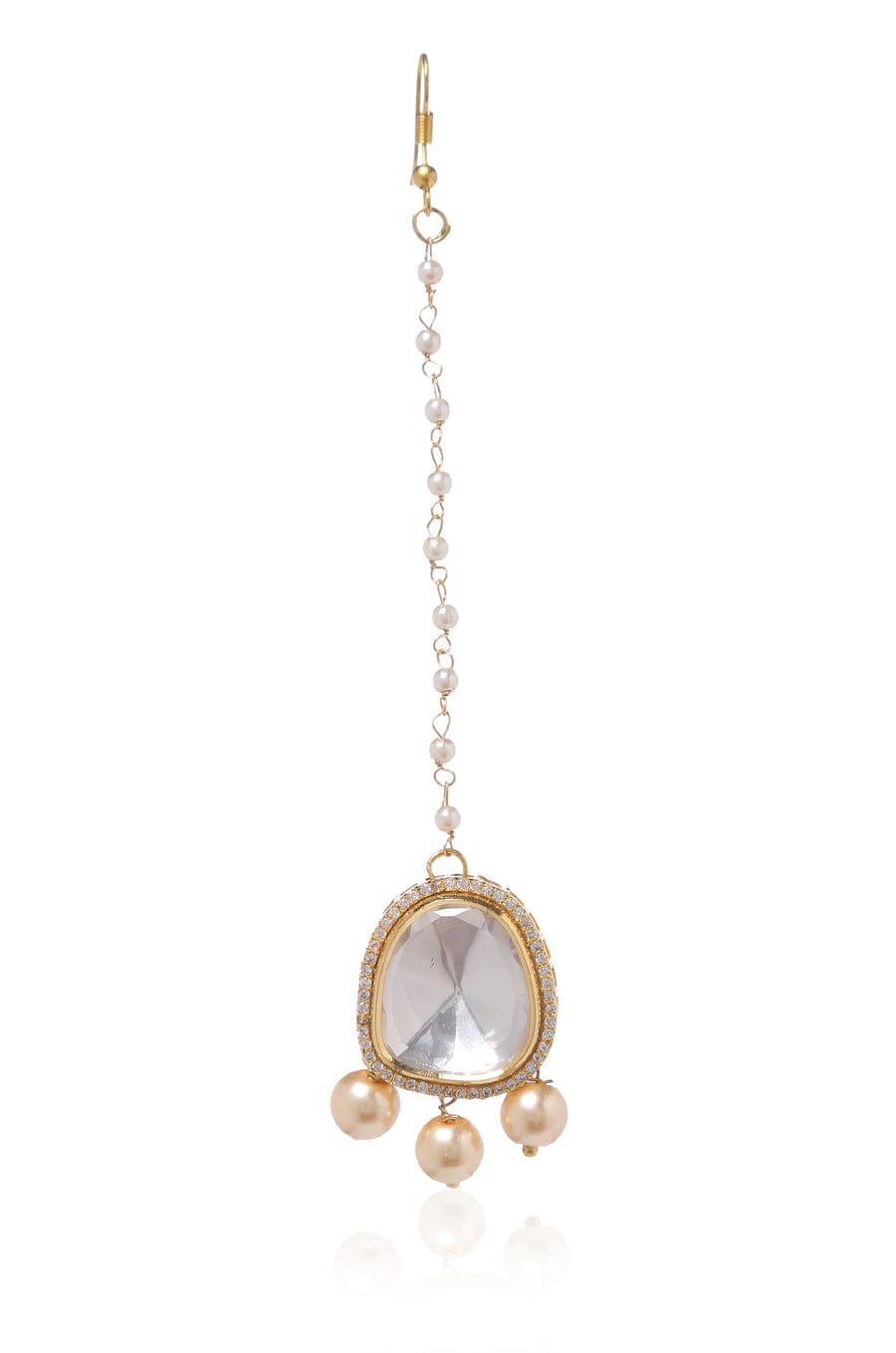 Gold Finish White Kundan Maangtika - Image 5