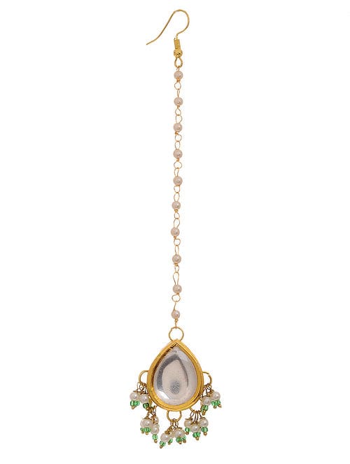 Gold-Plated Pearl & Kundan Studded Maangtika