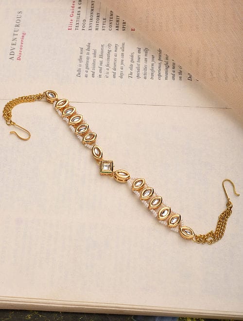 Gold-Plated Pearl & Kundan Studded Mathapatti - Image 2