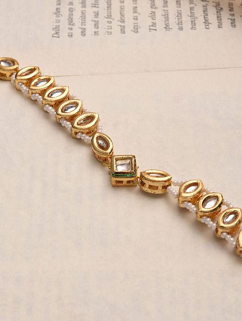 Gold-Plated Pearl & Kundan Studded Mathapatti - Image 3