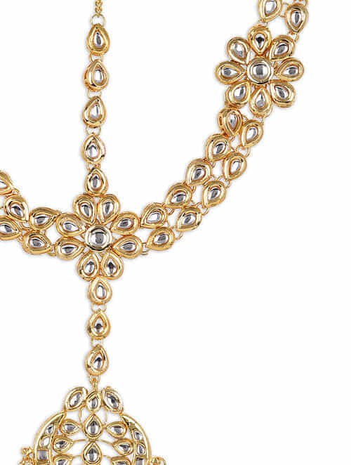 Gold-Plated Pearl & Kundan Studded Mathapatti - Image 4