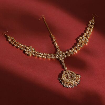 Gold-Plated Pearl & Kundan Studded Mathapatti