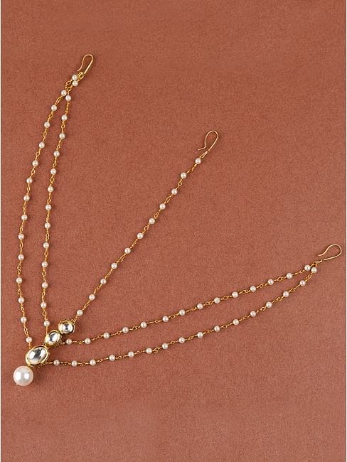 Gold-Plated Pearl & Kundan Studded Mathapatti - Image 2