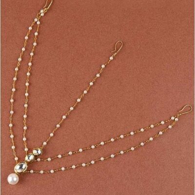 Gold-Plated Pearl & Kundan Studded Mathapatti