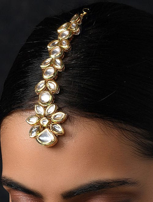 Gold Tone Kundan Maangtika - Image 3