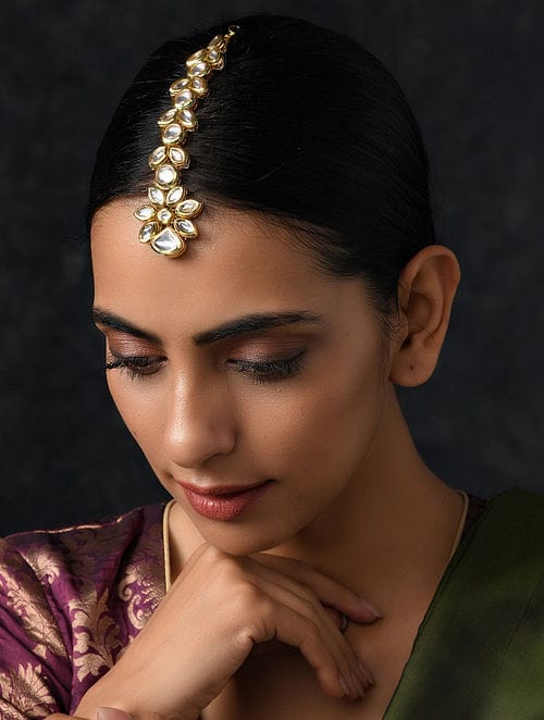 Gold Tone Kundan Maangtika - Image 2