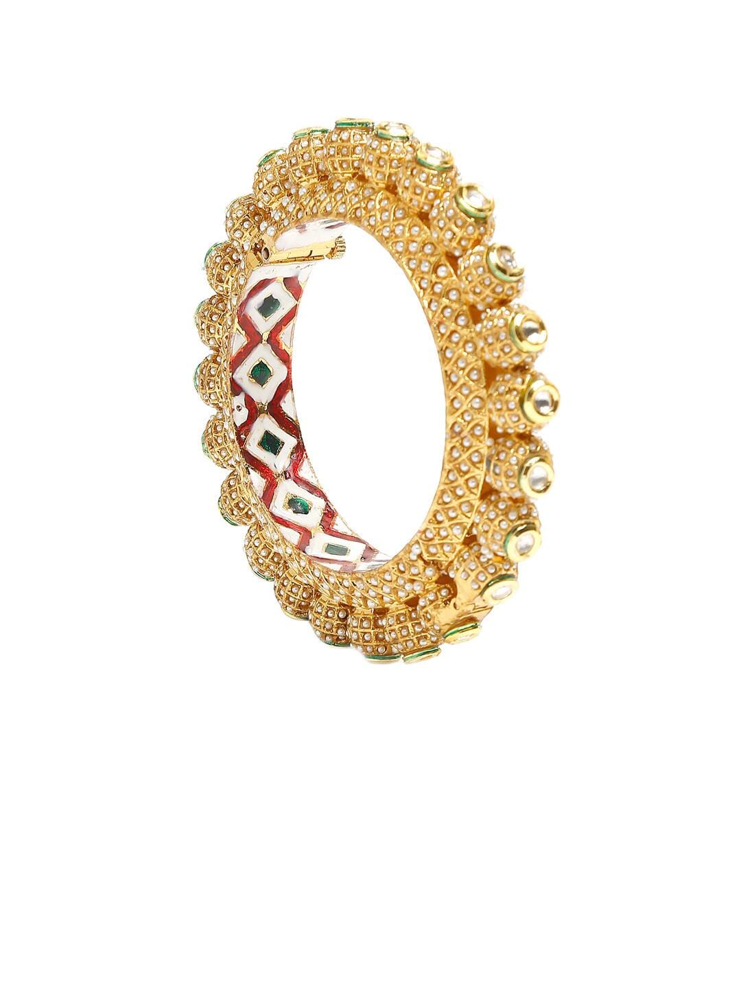 JADAU KUNDAN WITH MULTI STONE BIG BANGLE SET - Image 5