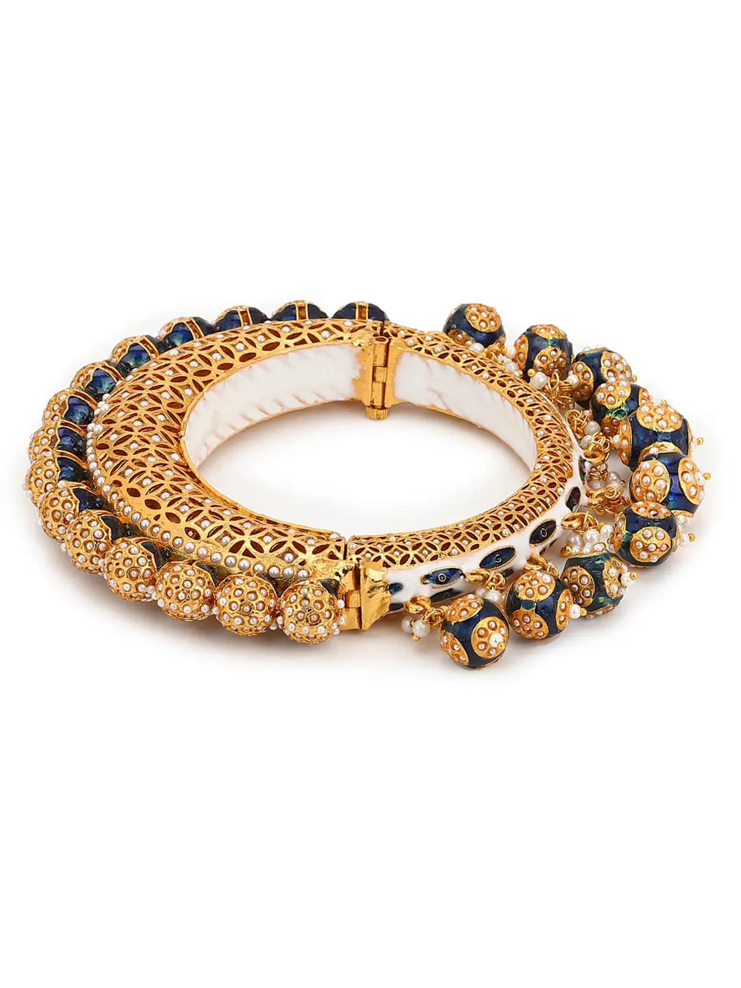 JADAU KUNDAN WITH MULTI STONE BIG BANGLE SET - Image 3