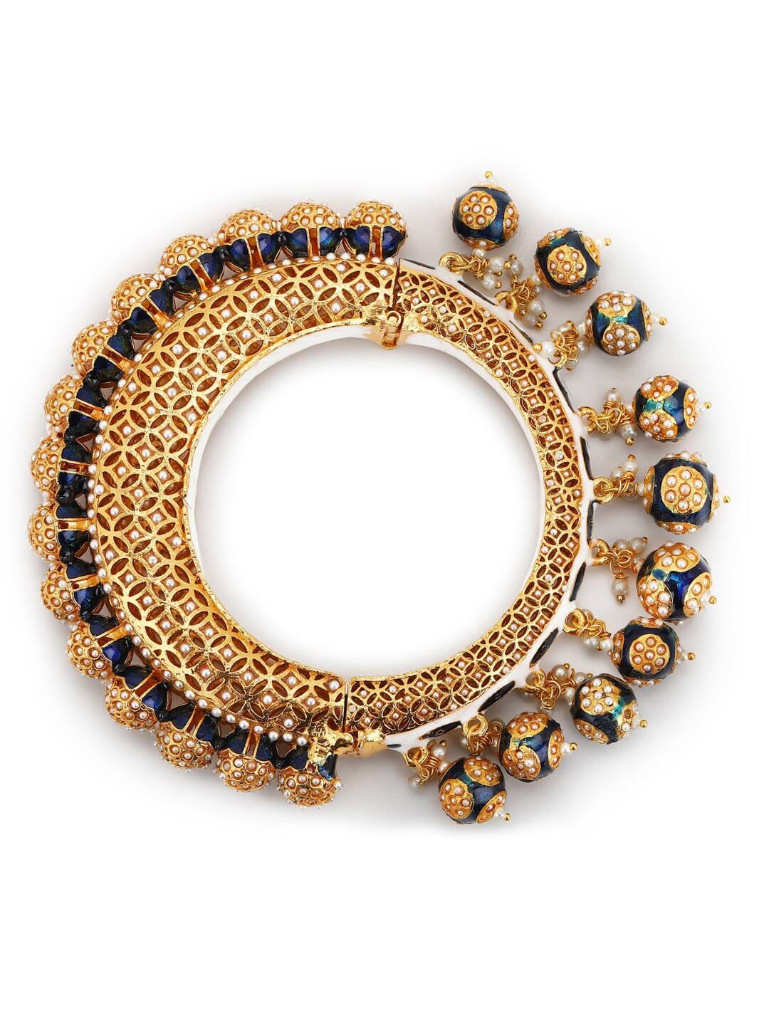 JADAU KUNDAN WITH MULTI STONE BIG BANGLE SET - Image 6