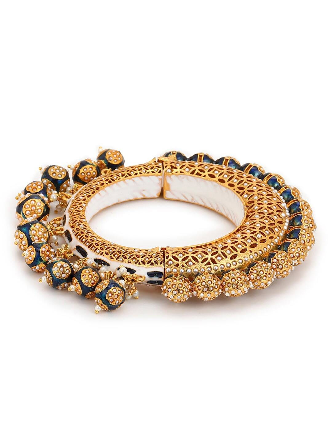JADAU KUNDAN WITH MULTI STONE BIG BANGLE SET - Image 5